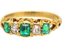 Early Victorian 18ct Gold, Emerald & Diamond Five Stone Ring