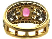 French Belle Epoque 18ct Gold & Platinum Ring set with a Pink Sapphire & Diamonds