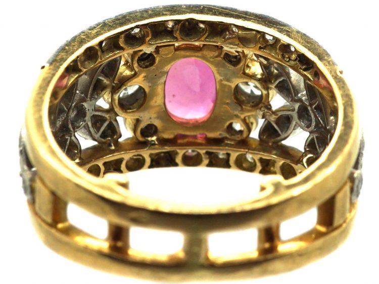 French Belle Epoque 18ct Gold & Platinum Ring set with a Pink Sapphire & Diamonds