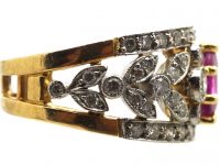 French Belle Epoque 18ct Gold & Platinum Ring set with a Pink Sapphire & Diamonds
