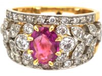 French Belle Epoque 18ct Gold & Platinum Ring set with a Pink Sapphire & Diamonds