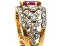 French Belle Epoque 18ct Gold & Platinum Ring set with a Pink Sapphire & Diamonds