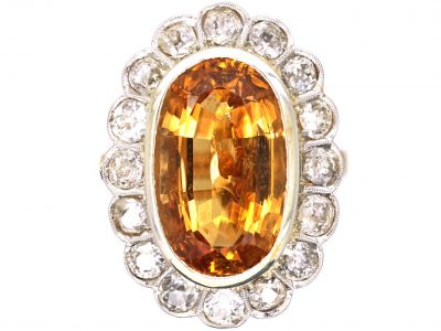Mid 20th Century 18ct Yellow & White Gold Large Oval Cluster Ring set with a Topaz & Diamonds