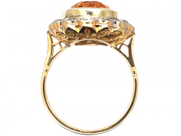 Mid 20th Century 18ct Yellow & White Gold Large Oval Cluster Ring set with a Topaz & Diamonds