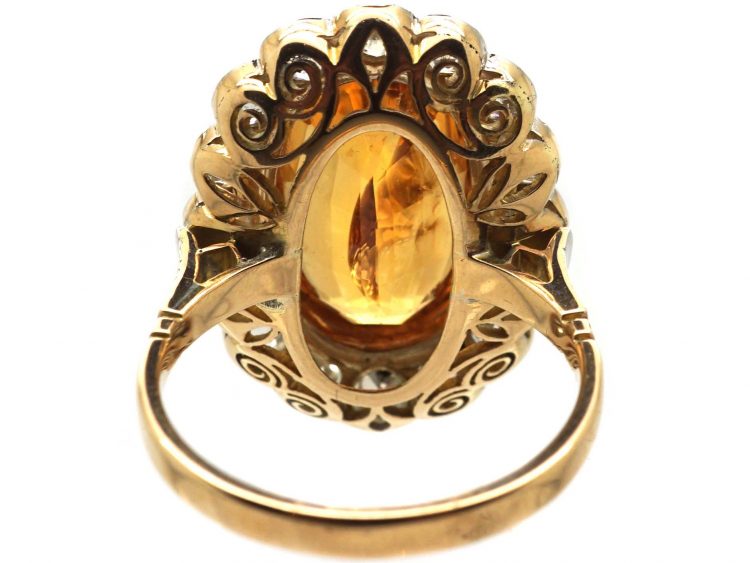 Mid 20th Century 18ct Yellow & White Gold Large Oval Cluster Ring set with a Topaz & Diamonds
