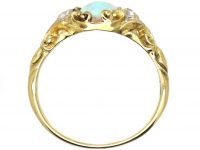 Victorian 18ct Gold, Opal & Diamond Three Stone Ring