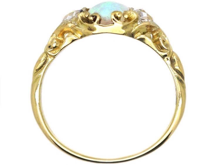 Victorian 18ct Gold, Opal & Diamond Three Stone Ring