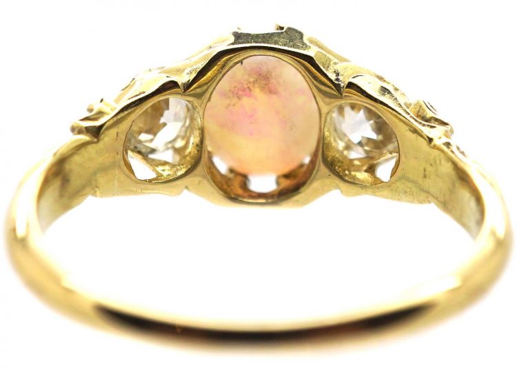 Victorian 18ct Gold, Opal & Diamond Three Stone Ring