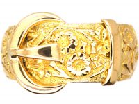 Edwardian 18ct Gold Buckle Ring with Rose & Ivy Detail