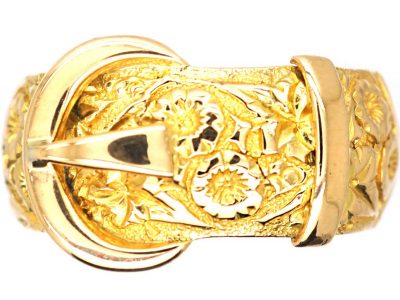 Edwardian 18ct Gold Buckle Ring with Rose & Ivy Detail