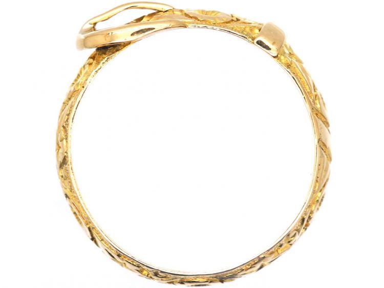 Edwardian 18ct Gold Buckle Ring with Rose & Ivy Detail