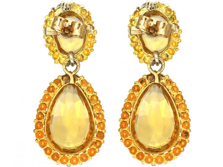 French 18ct Gold Early 19th Century Drop Earrings set with Citrines