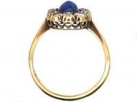 Edwardian 15ct Gold, Cabochon Sapphire & Diamond Cluster Ring
