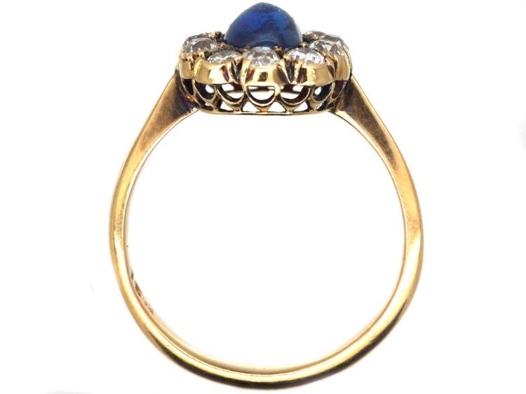 Edwardian 15ct Gold, Cabochon Sapphire & Diamond Cluster Ring