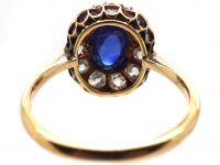 Edwardian 15ct Gold, Cabochon Sapphire & Diamond Cluster Ring