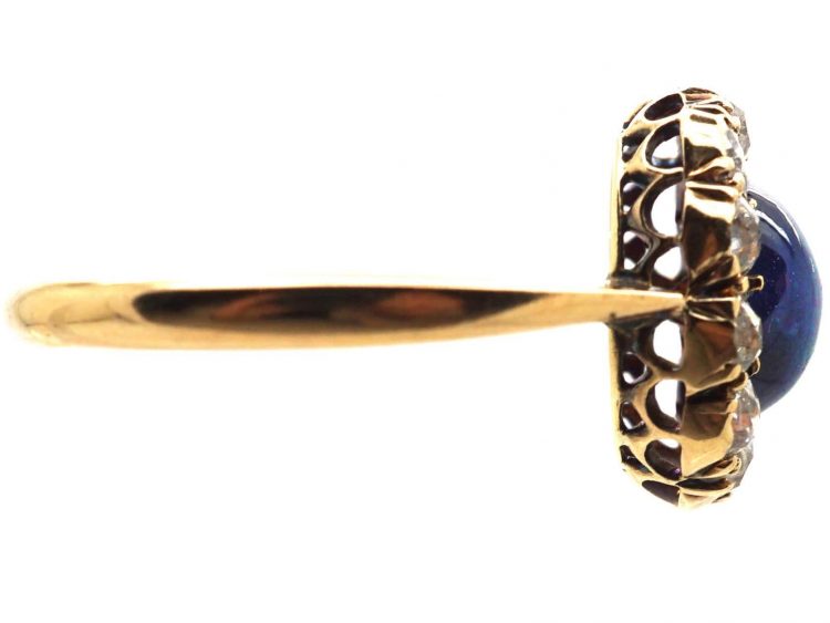 Edwardian 15ct Gold, Cabochon Sapphire & Diamond Cluster Ring