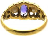 Victorian 15ct Gold Ring set with a Colour Change Sapphire & Two Pearls