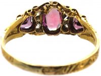 Victorian 15ct Gold Ring set with a Garnet, Two Heart Shaped Garnets & Diamonds