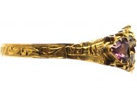 Victorian 15ct Gold Ring set with a Garnet, Two Heart Shaped Garnets & Diamonds