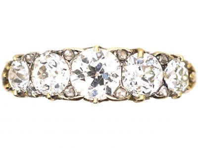 Victorian 18ct Gold Five Stone Diamond Carved Half Hoop Ring