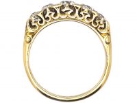 Victorian 18ct Gold Five Stone Diamond Carved Half Hoop Ring