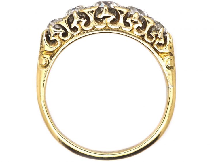 Victorian 18ct Gold Five Stone Diamond Carved Half Hoop Ring