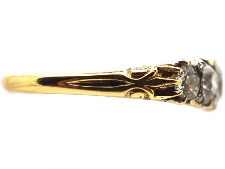 Victorian 18ct Gold Five Stone Diamond Carved Half Hoop Ring
