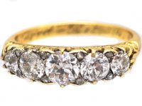 Victorian 18ct Gold Five Stone Diamond Carved Half Hoop Ring
