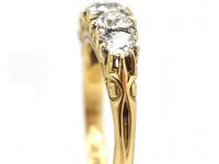 Victorian 18ct Gold Five Stone Diamond Carved Half Hoop Ring
