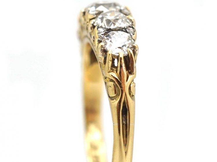 Victorian 18ct Gold Five Stone Diamond Carved Half Hoop Ring