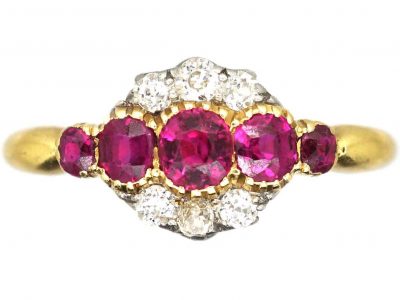 Edwardian 18ct Gold & Platinum Cluster Ring set with Five Rubies & Diamonds