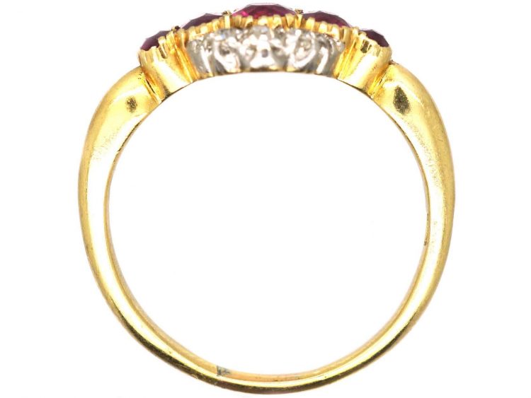 Edwardian 18ct Gold & Platinum Cluster Ring set with Five Rubies & Diamonds