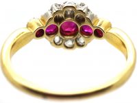 Edwardian 18ct Gold & Platinum Cluster Ring set with Five Rubies & Diamonds