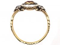 Georgian 18ct Gold & Silver Heart Shaped Ring set with a Garnet & Rose Diamonds