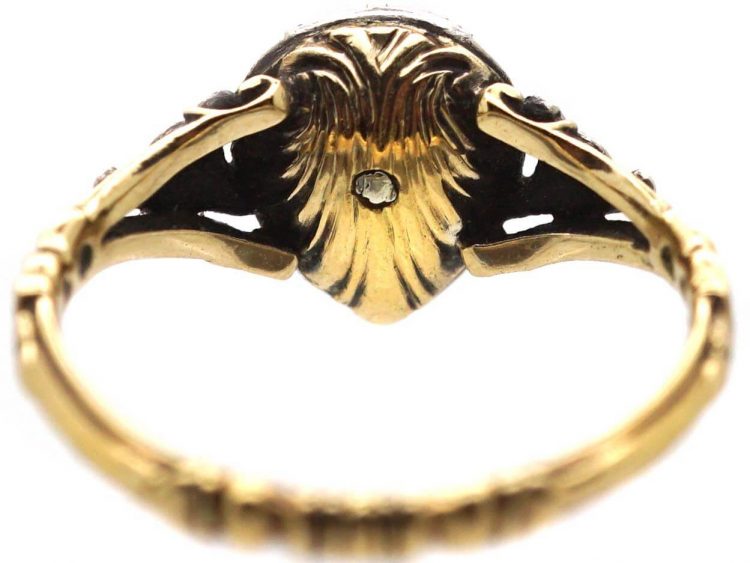 Georgian 18ct Gold & Silver Heart Shaped Ring set with a Garnet & Rose Diamonds
