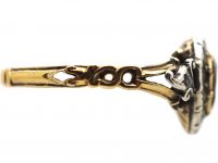 Georgian 18ct Gold & Silver Heart Shaped Ring set with a Garnet & Rose Diamonds