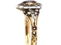Georgian 18ct Gold & Silver Heart Shaped Ring set with a Garnet & Rose Diamonds