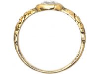 Georgian 15ct Gold & Cushion Cut Diamond Ring with Ornate Shoulders