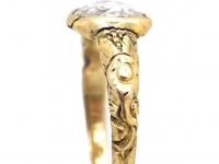 Georgian 15ct Gold & Cushion Cut Diamond Ring with Ornate Shoulders