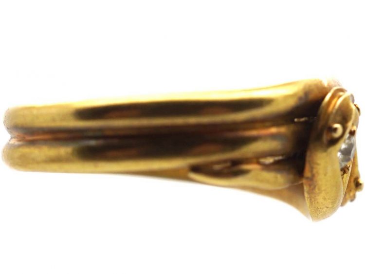 Victorian 18ct Gold Double Snake Ring set with a Ruby & a Diamond