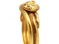 Victorian 18ct Gold Double Snake Ring set with a Ruby & a Diamond