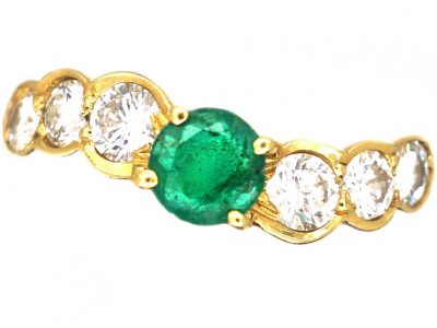 18ct Gold Modernist Ring set with an Emerald & Diamonds