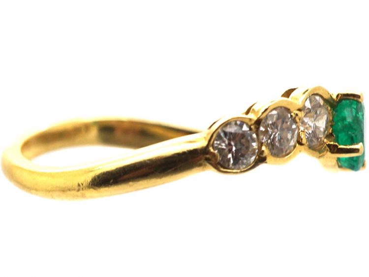 18ct Gold Modernist Ring set with an Emerald & Diamonds