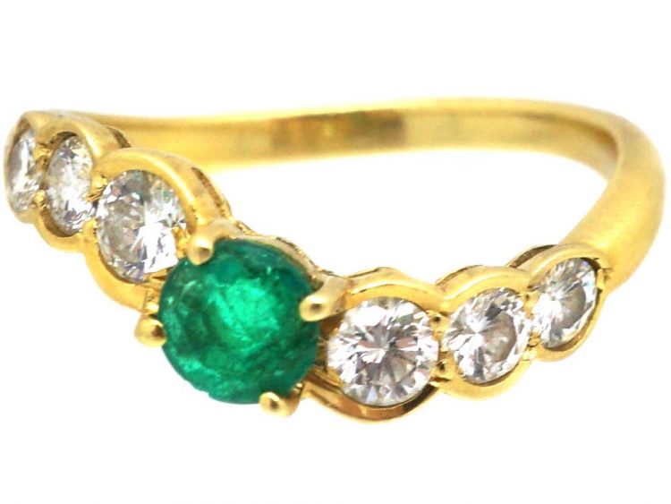 18ct Gold Modernist Ring set with an Emerald & Diamonds