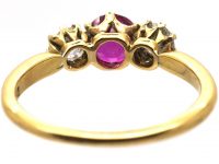 Edwardian 18ct Gold, Pink Sapphire & Diamond Three Stone Ring