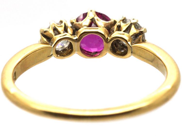 Edwardian 18ct Gold, Pink Sapphire & Diamond Three Stone Ring