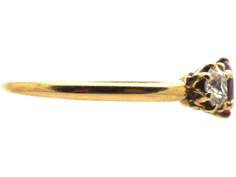 Edwardian 18ct Gold, Pink Sapphire & Diamond Three Stone Ring