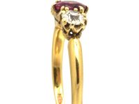 Edwardian 18ct Gold, Pink Sapphire & Diamond Three Stone Ring