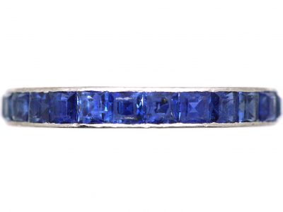 Art Deco 18ct White Gold & Calibre Cut Sapphire Eternity Ring