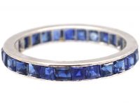 Art Deco 18ct White Gold & Calibre Cut Sapphire Eternity Ring